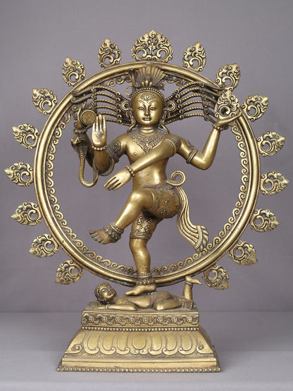 21" Nataraja Statue In Brass | Handmade Nataraja Statue | Lord Shiva Idol | Hindu God Figurine