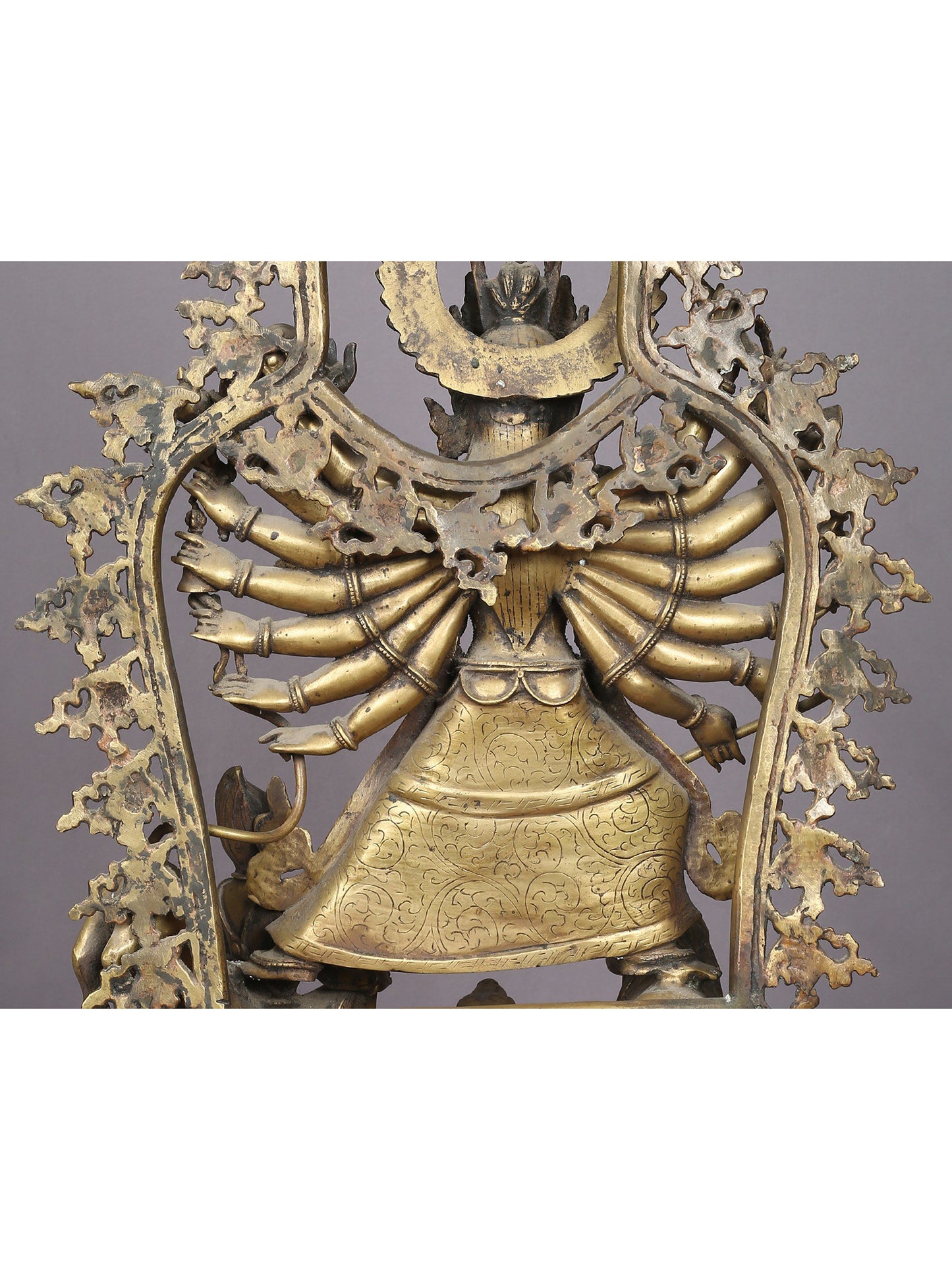 22" Eighteen Armed form Of Goddess Durga Brass Statue From Nepal | Handmade Mother Goddess Figurine