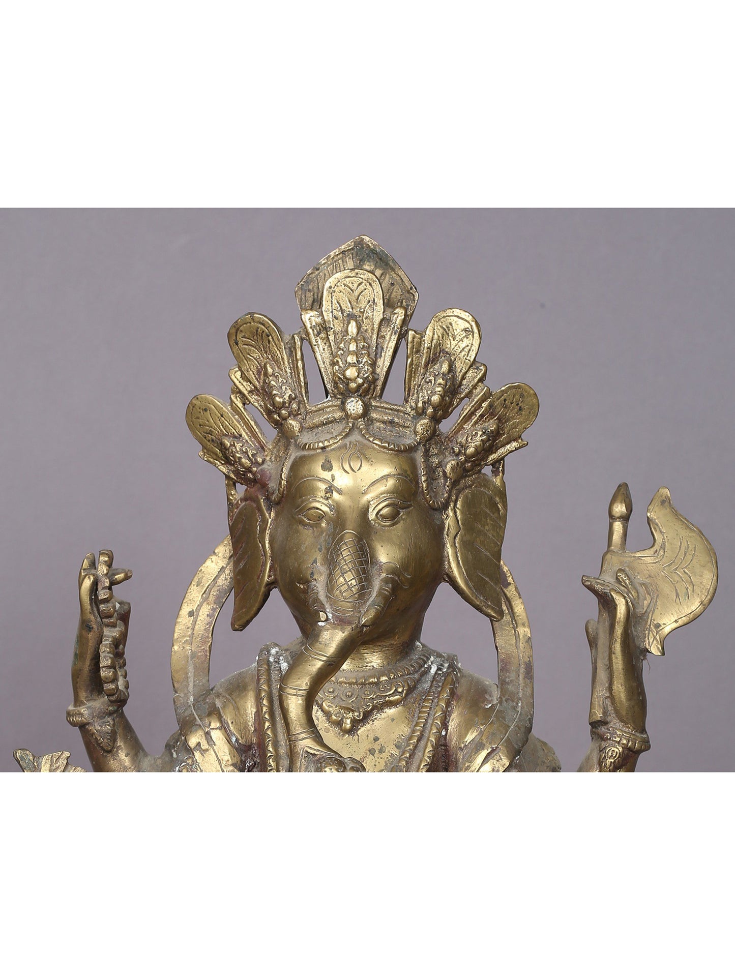 13" Little Ganesha Idol Eating Modak From Nepal | Handmade Idol | Nepalese Brass Statue