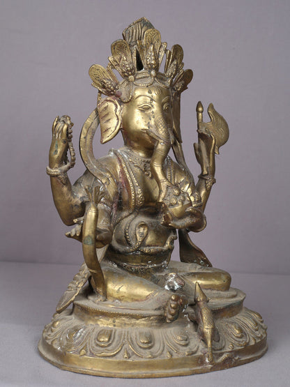 13" Little Ganesha Idol Eating Modak From Nepal | Handmade Idol | Nepalese Brass Statue