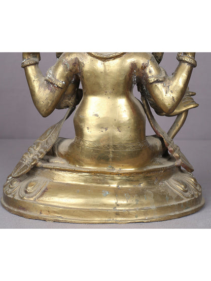 13" Little Ganesha Idol Eating Modak From Nepal | Handmade Idol | Nepalese Brass Statue