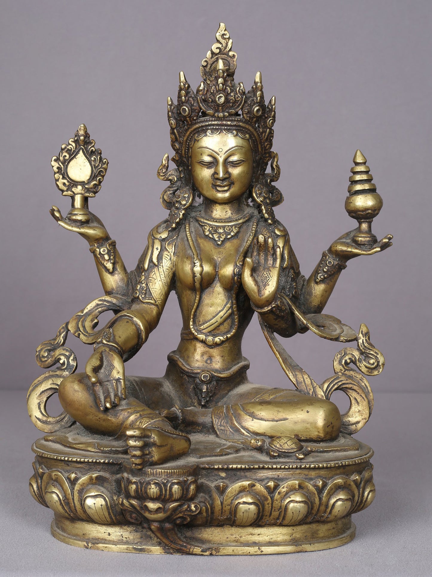 13" Nepalese Form Of Goddess Lakshmi Statue In Brass | Handmade Idol | Goddess Statue