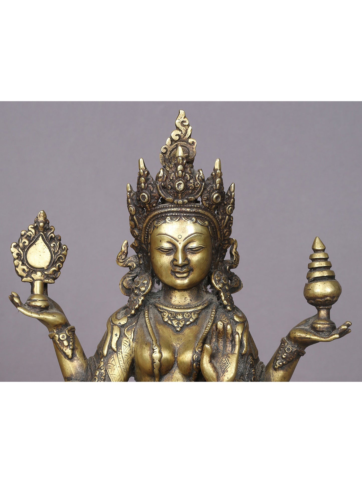 13" Nepalese Form Of Goddess Lakshmi Statue In Brass | Handmade Idol | Goddess Statue