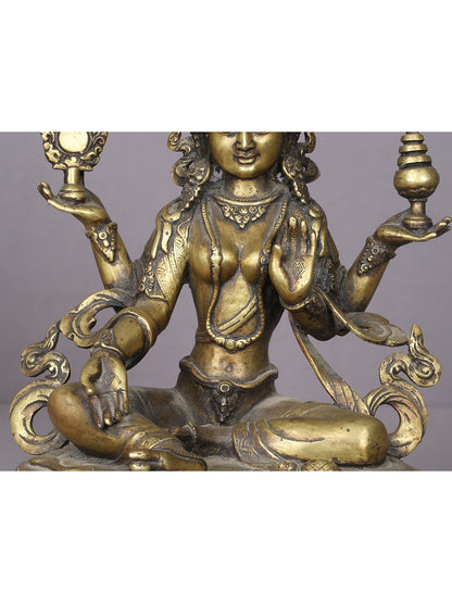 13" Nepalese Form Of Goddess Lakshmi Statue In Brass | Handmade Idol | Goddess Statue