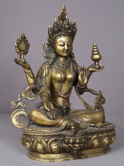 13" Nepalese Form Of Goddess Lakshmi Statue In Brass | Handmade Idol | Goddess Statue