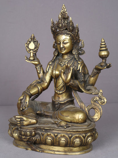 13" Nepalese Form Of Goddess Lakshmi Statue In Brass | Handmade Idol | Goddess Statue