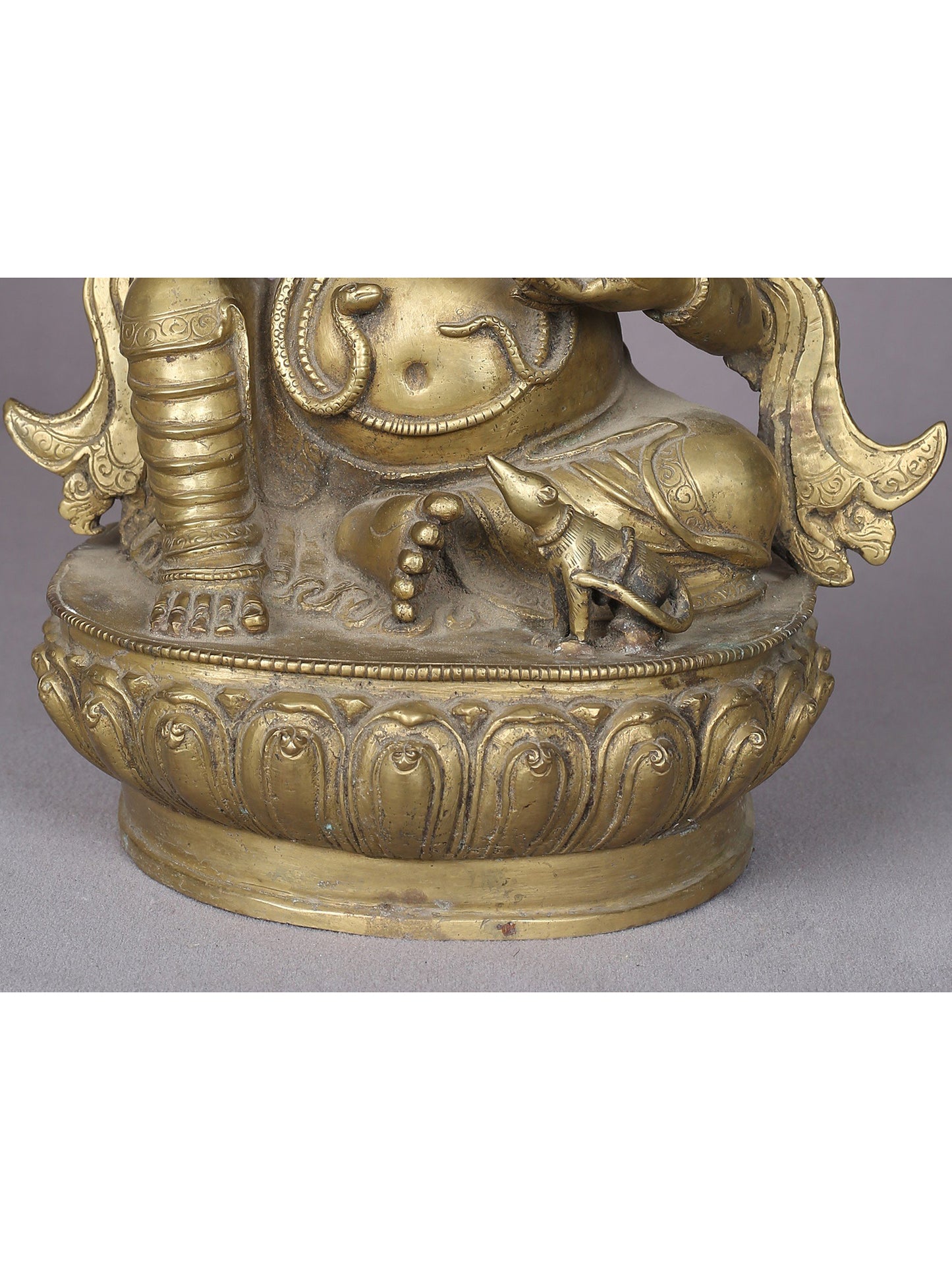 12" Brass Seated Lord Ganesha Statue With Mushak From Nepal | Handmade Idol