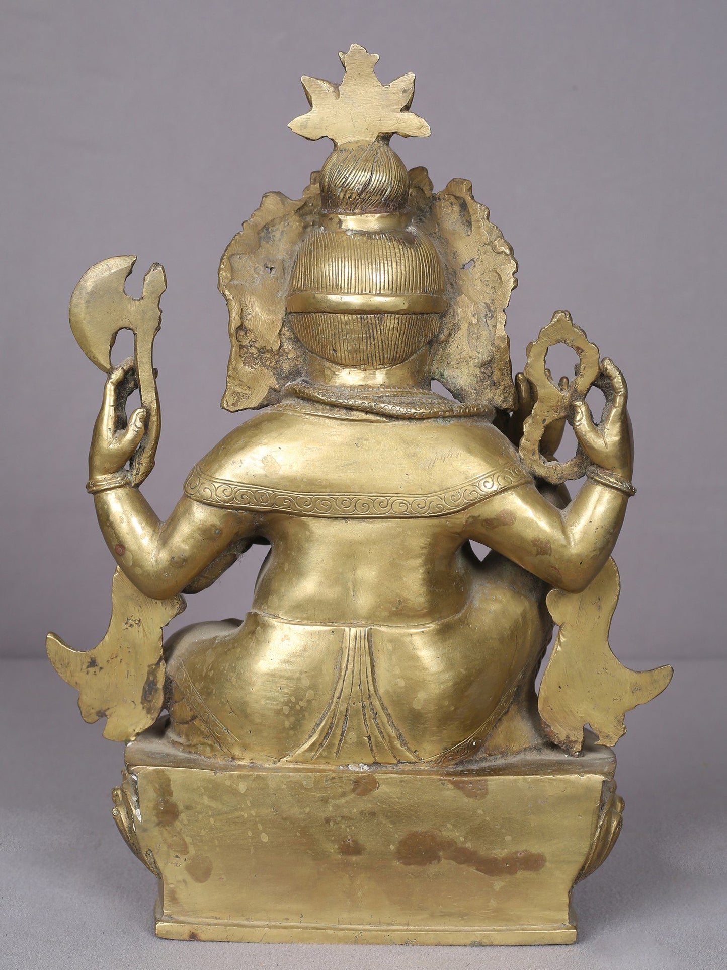 12" Brass Seated Lord Ganesha Statue With Mushak From Nepal | Handmade Idol