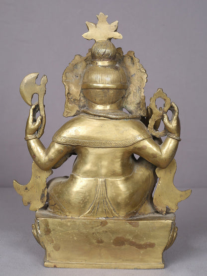 12" Brass Seated Lord Ganesha Statue With Mushak From Nepal | Handmade Idol