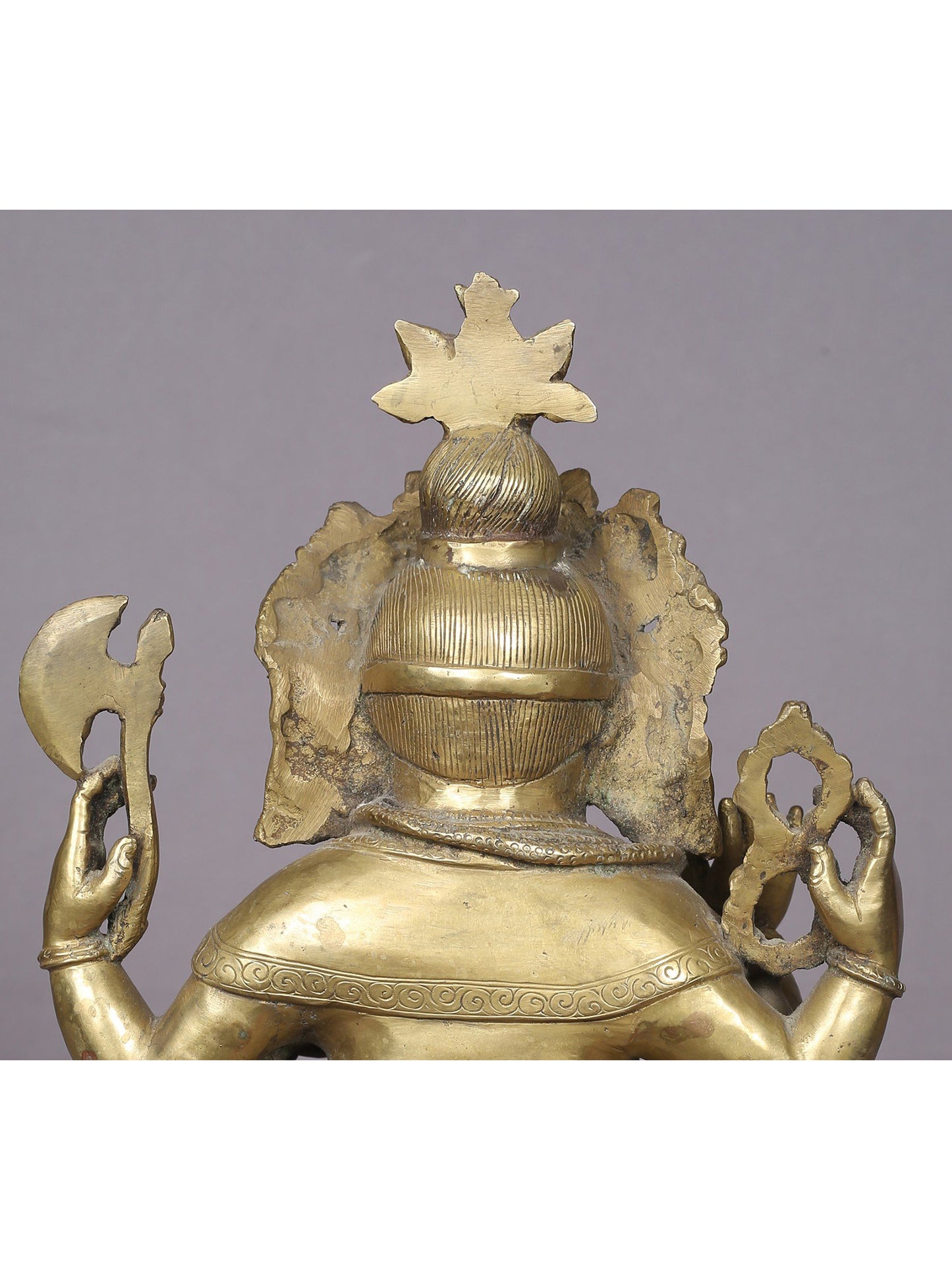 12" Brass Seated Lord Ganesha Statue With Mushak From Nepal | Handmade Idol