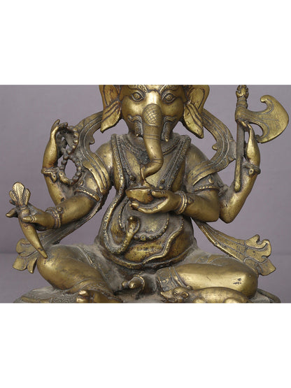 12" Seated Lord Ganesha Idol | Handmade Ganesha Idol | Nepalese Brass Statue