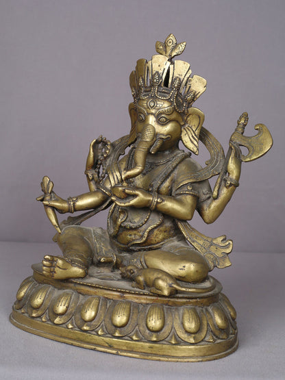 12" Seated Lord Ganesha Idol | Handmade Ganesha Idol | Nepalese Brass Statue