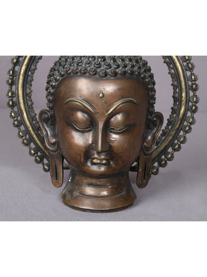 10" Copper Buddha Head Statue From Nepal | Handmade | Buddhist Deity Copper Idols