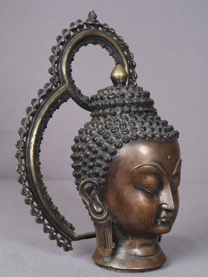 10" Copper Buddha Head Statue From Nepal | Handmade | Buddhist Deity Copper Idols