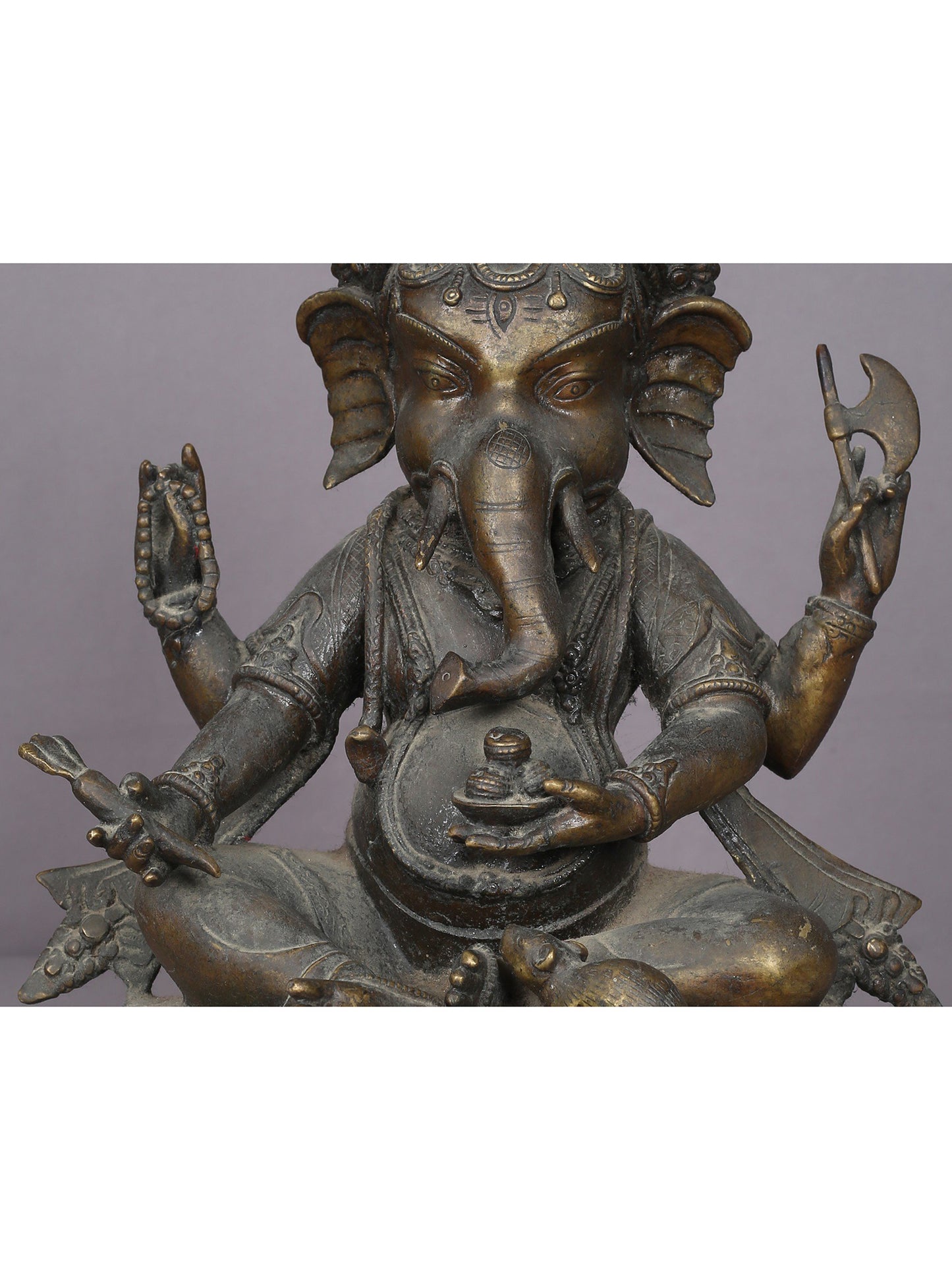 14" Seated Lord Ganesha Brass Statue From Nepal | Handmade Ganesha Idol