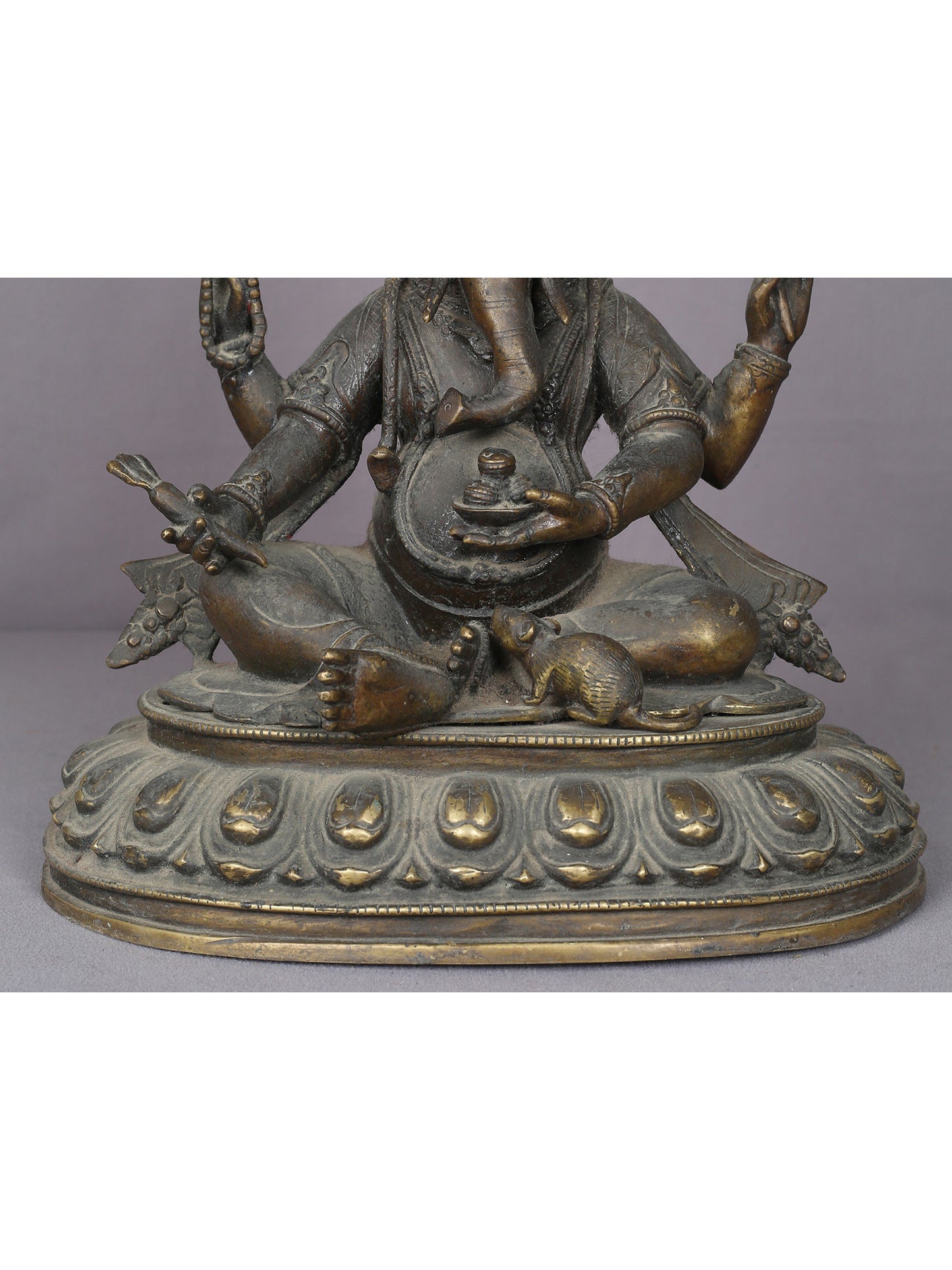 14" Seated Lord Ganesha Brass Statue From Nepal | Handmade Ganesha Idol