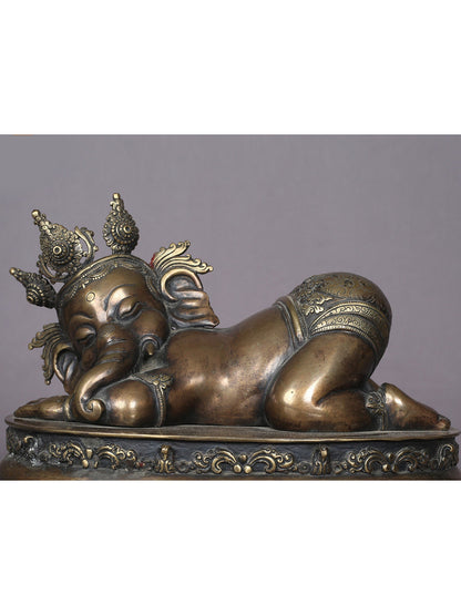 10" Sleeping Bal Ganesha Brass Statue From Nepal | Handmade Ganesha Statue