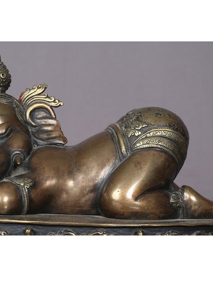 10" Sleeping Bal Ganesha Brass Statue From Nepal | Handmade Ganesha Statue