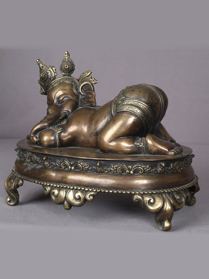 10" Sleeping Bal Ganesha Brass Statue From Nepal | Handmade Ganesha Statue