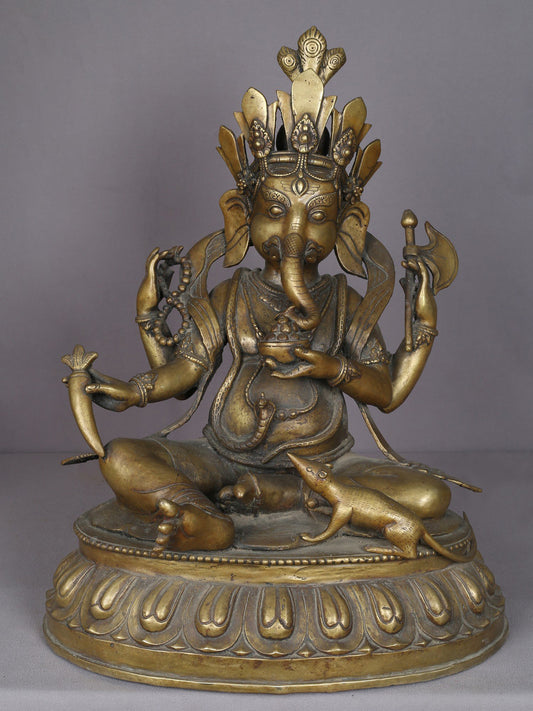 20" Brass Lord Ganesha Idol From Nepal | Handmade Statue | God Idol For Temple