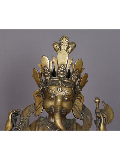 20" Brass Lord Ganesha Idol From Nepal | Handmade Statue | God Idol For Temple