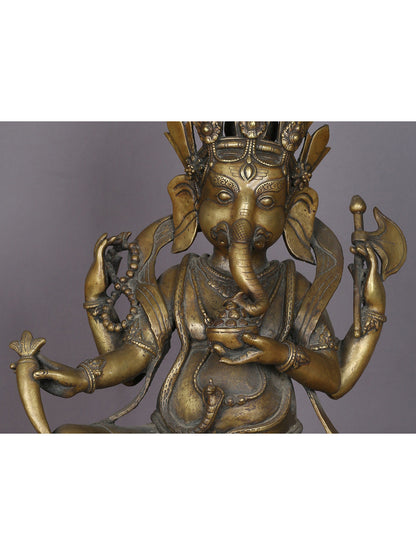 20" Brass Lord Ganesha Idol From Nepal | Handmade Statue | God Idol For Temple