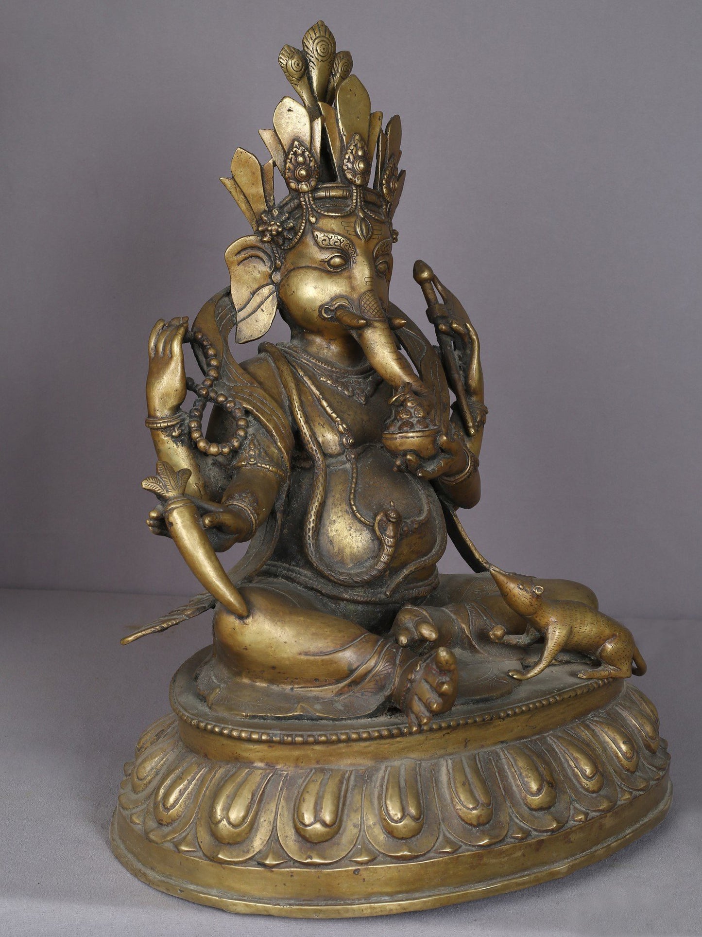 20" Brass Lord Ganesha Idol From Nepal | Handmade Statue | God Idol For Temple