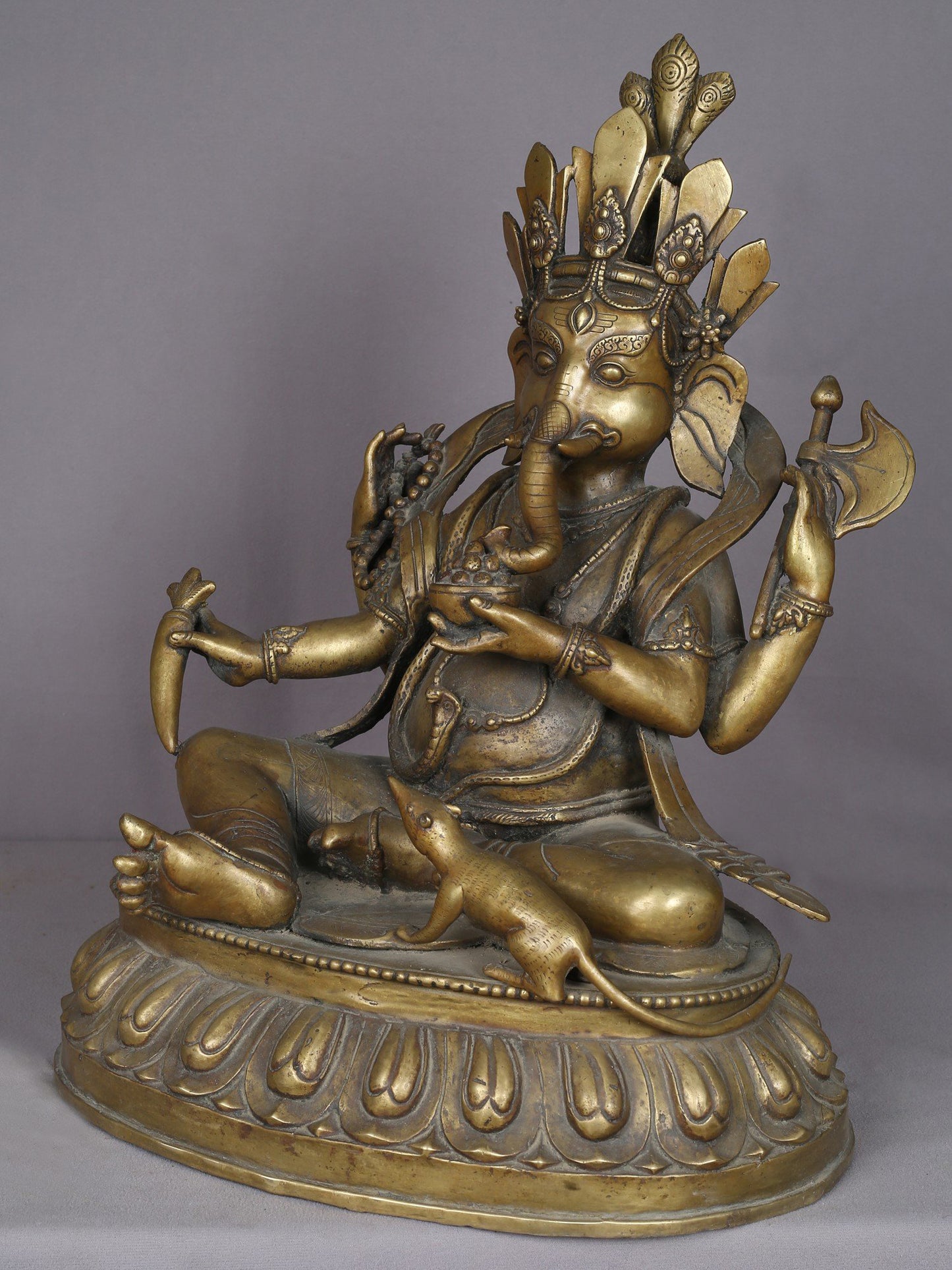 20" Brass Lord Ganesha Idol From Nepal | Handmade Statue | God Idol For Temple