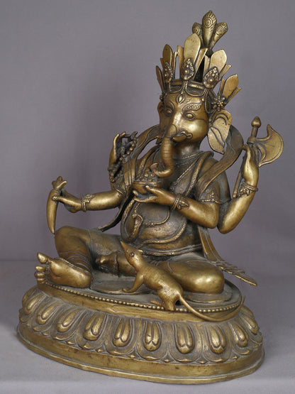 20" Brass Lord Ganesha Idol From Nepal | Handmade Statue | God Idol For Temple