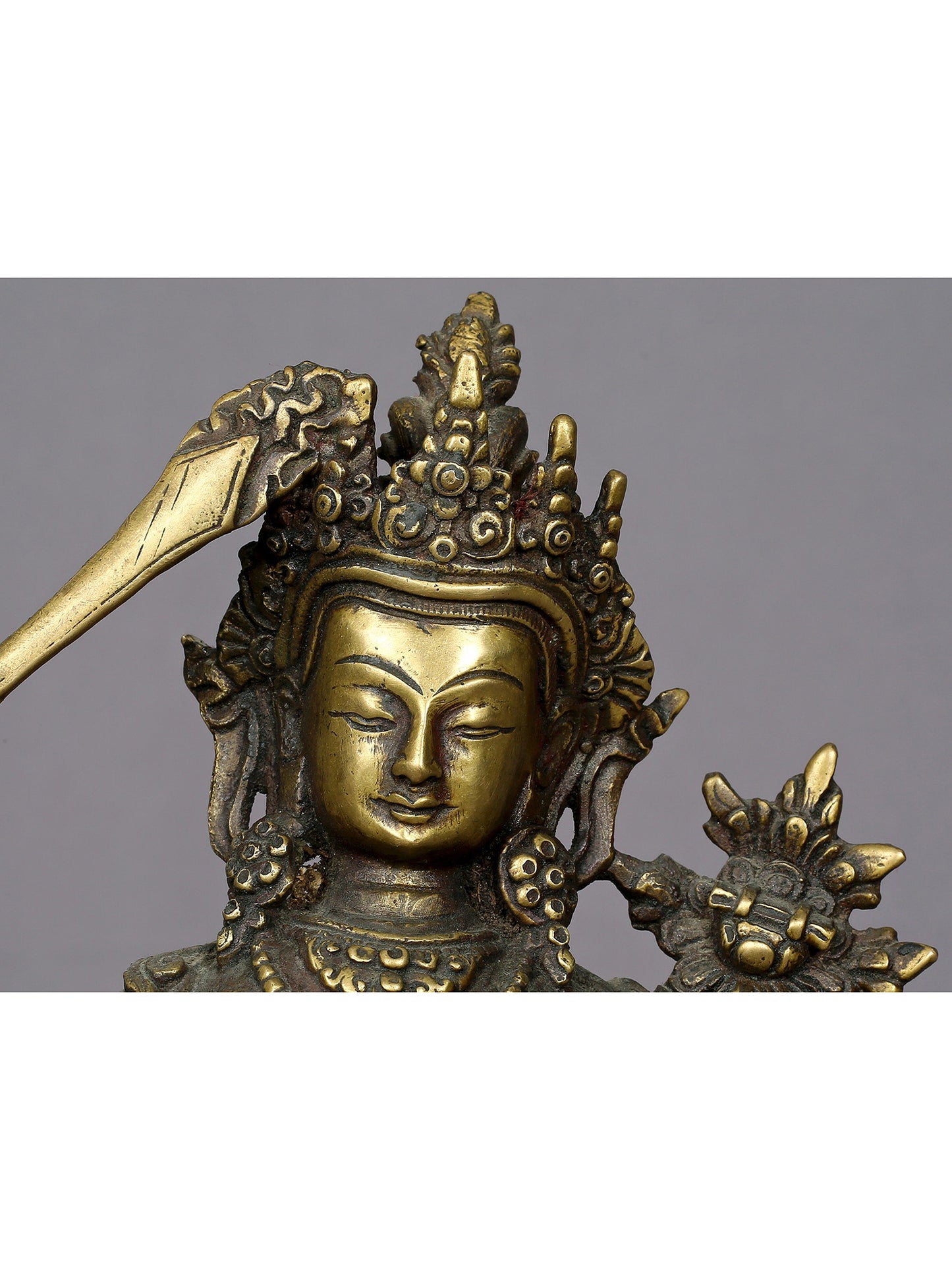 8" Brass Buddhist Deity Manjushri Statue From Nepal | Handmade | Buddhist Statue