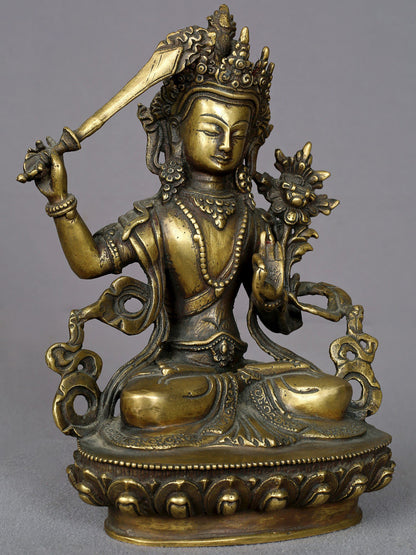 8" Brass Buddhist Deity Manjushri Statue From Nepal | Handmade | Buddhist Statue