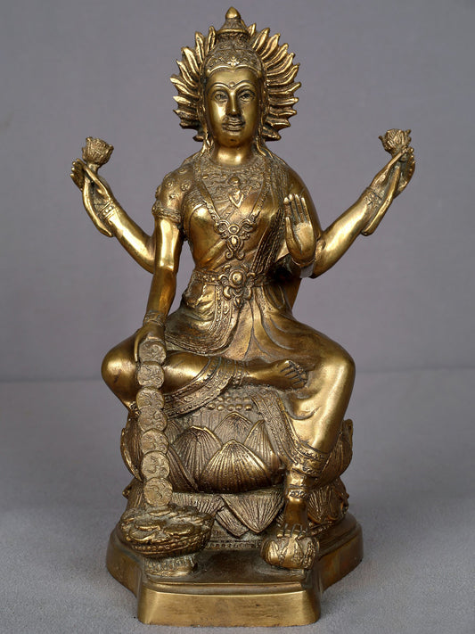 10" Brass Goddess Lakshmi Statue From Nepal | Handmade Statue | Goddess Idol