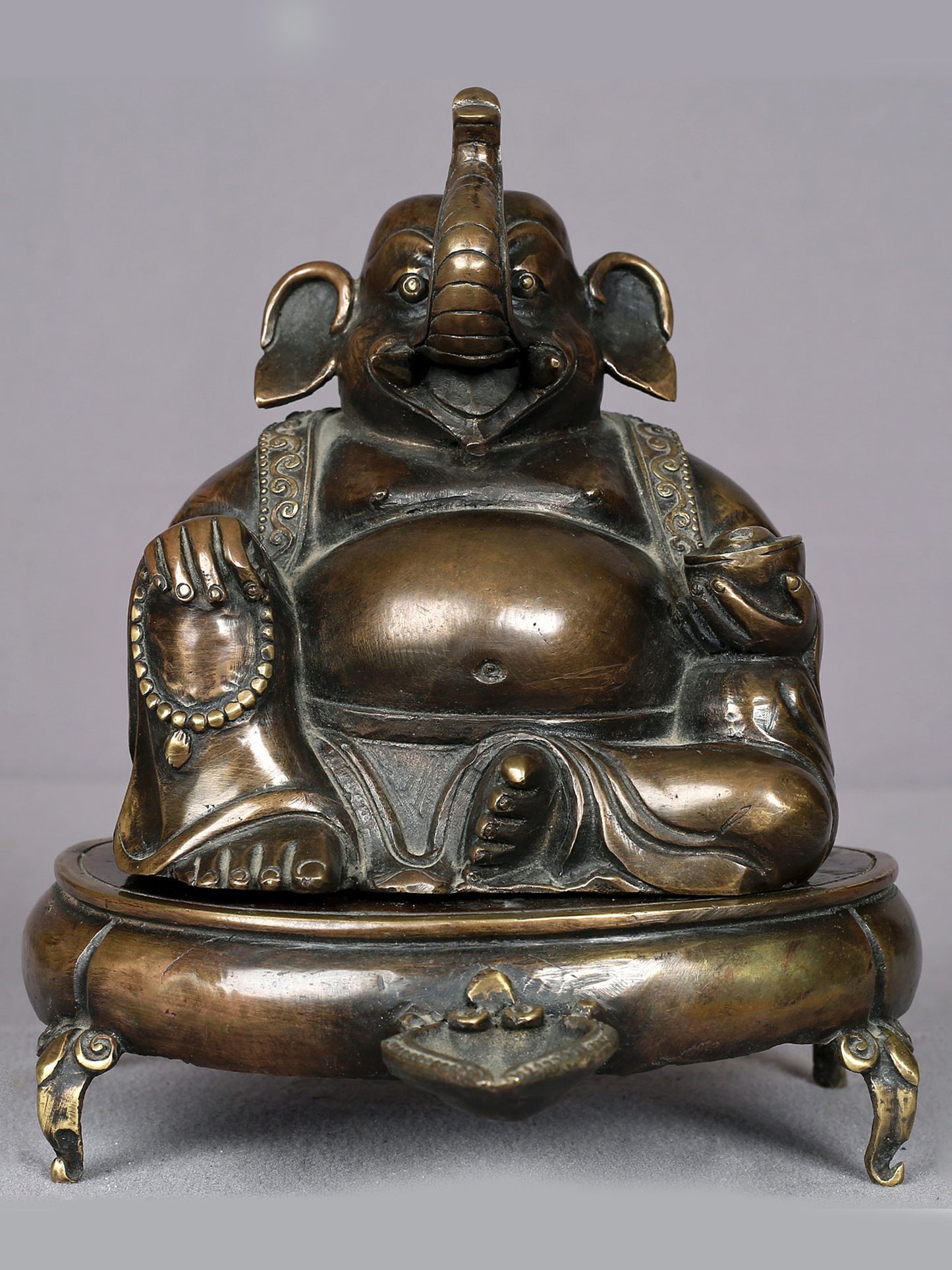 7" Brass Lord Ganesha Statue From Nepal | Handmade Idol | Seated Ganesha Statue