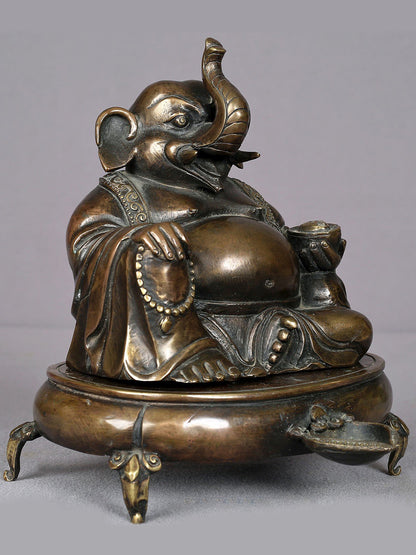 7" Brass Lord Ganesha Statue From Nepal | Handmade Idol | Seated Ganesha Statue