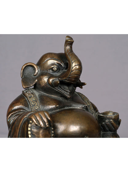 7" Brass Lord Ganesha Statue From Nepal | Handmade Idol | Seated Ganesha Statue