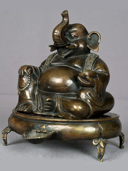 7" Brass Lord Ganesha Statue From Nepal | Handmade Idol | Seated Ganesha Statue