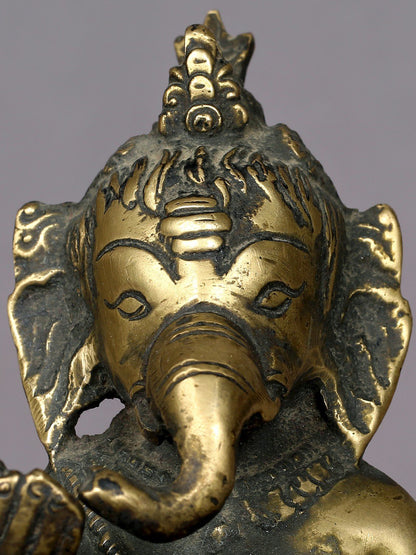 5" Brass Baby Ganesha Statue From Nepal | Handmade Idol | Baby Ganesha Figurine