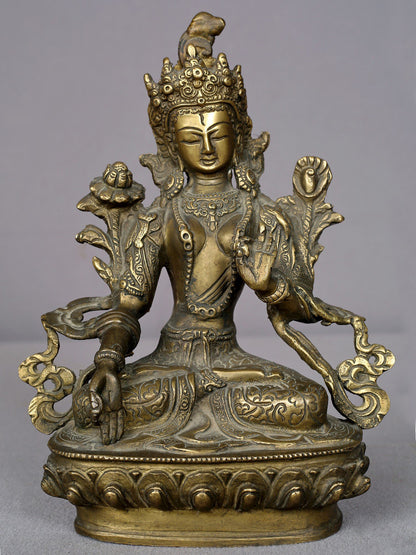 8" Brass Goddess White Tara Statue From Nepal | Handmade Statue | Goddess Statue