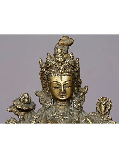 8" Brass Goddess White Tara Statue From Nepal | Handmade Statue | Goddess Statue