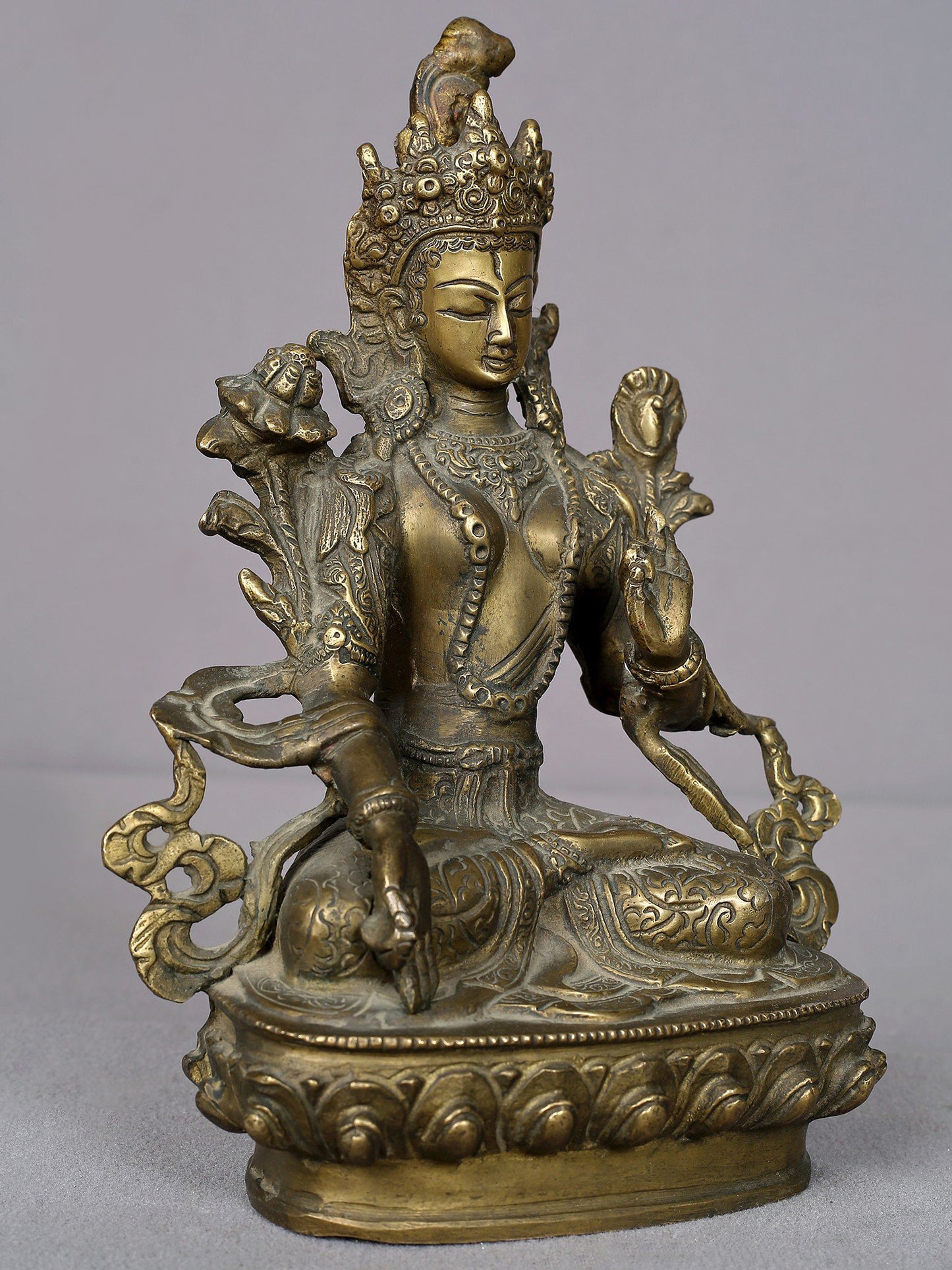 8" Brass Goddess White Tara Statue From Nepal | Handmade Statue | Goddess Statue