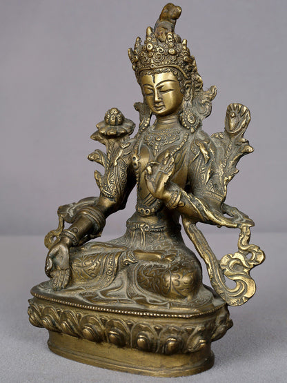 8" Brass Goddess White Tara Statue From Nepal | Handmade Statue | Goddess Statue