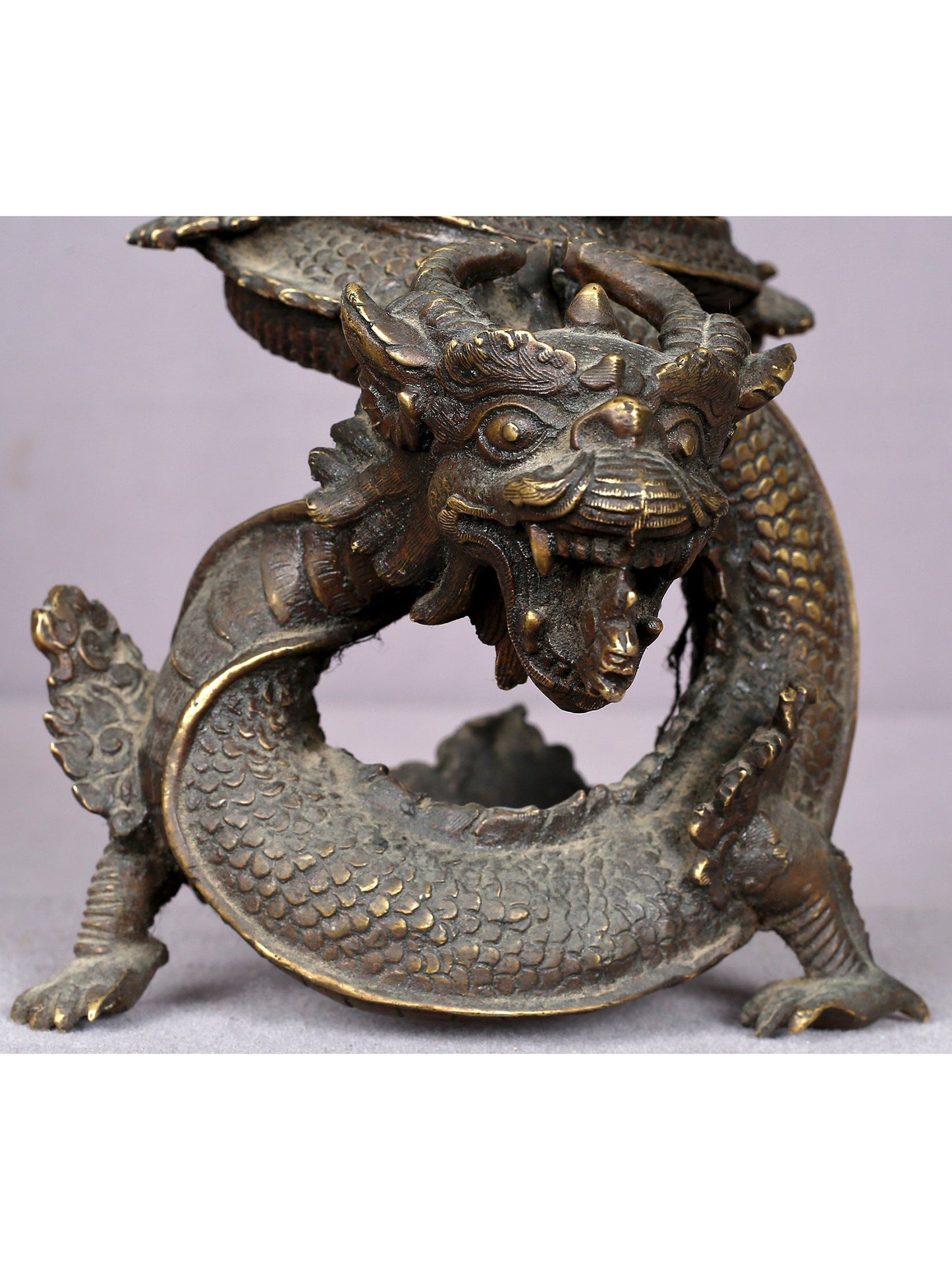 12" Brass Dragon Incense Burner From Nepal | Handmade | Pooja & Ritual Item