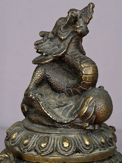 12" Brass Dragon Incense Burner From Nepal | Handmade | Pooja & Ritual Item