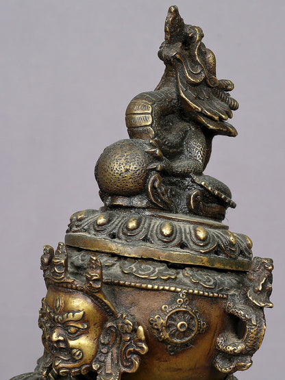 12" Brass Dragon Incense Burner From Nepal | Handmade | Pooja & Ritual Item