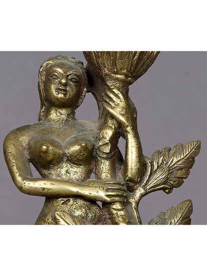 7" Brass Lady Candle Holder Statue From Nepal | Handmade | Decorative Candle Holder