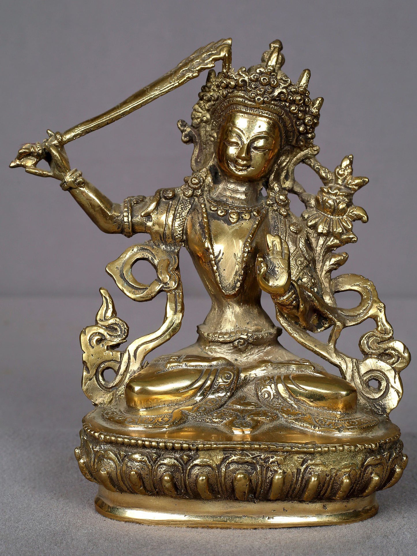 6" Small Manjushri Brass Statue From Nepal | Handmade Statue | Tibetan Buddhist Deity Idol