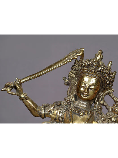 6" Small Manjushri Brass Statue From Nepal | Handmade Statue | Tibetan Buddhist Deity Idol