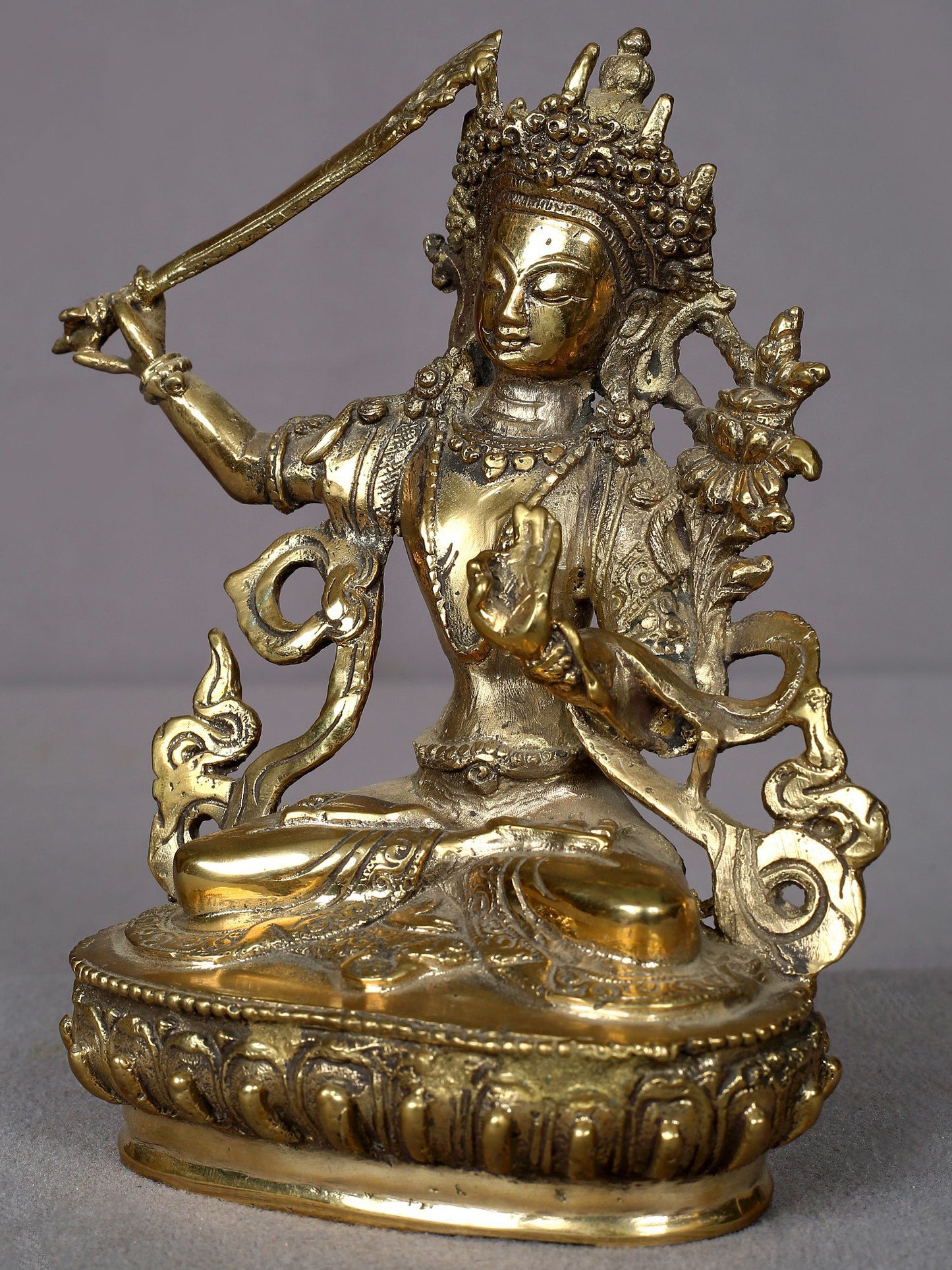 6" Small Manjushri Brass Statue From Nepal | Handmade Statue | Tibetan Buddhist Deity Idol