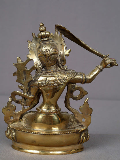 6" Small Manjushri Brass Statue From Nepal | Handmade Statue | Tibetan Buddhist Deity Idol