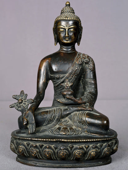 8" Brass Medicine Buddha Statue From Nepal | Handmade Idol | Lord Buddha Statue